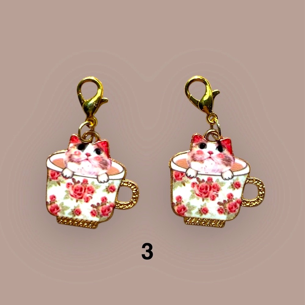 Cat Teacup Charm . Keychain, Backpacks, & etc